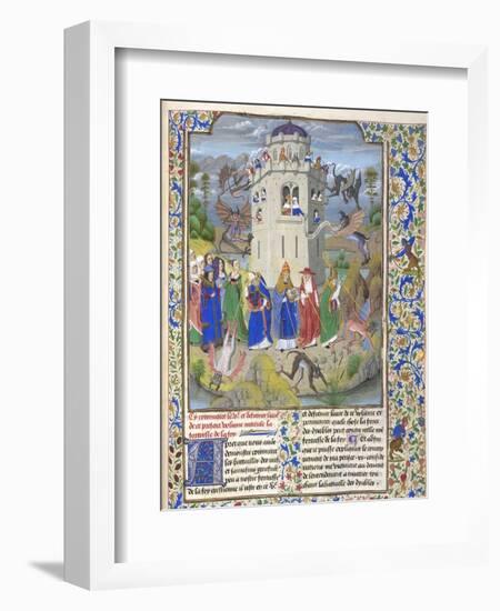 Fortress of Faith (Miniature of the Saints Gregory, Augustine, Jerome, and Ambrose Fighting Demon)-Loyset Liédet-Framed Giclee Print