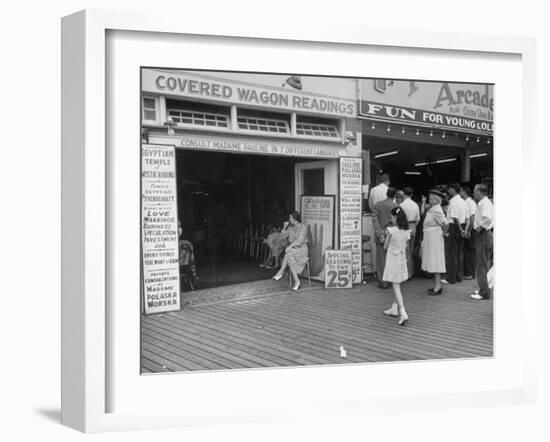 Fortune Teller Booth Next to a Penny Arcade on the Boardwalk in the Resort and Convention City-Alfred Eisenstaedt-Framed Photographic Print