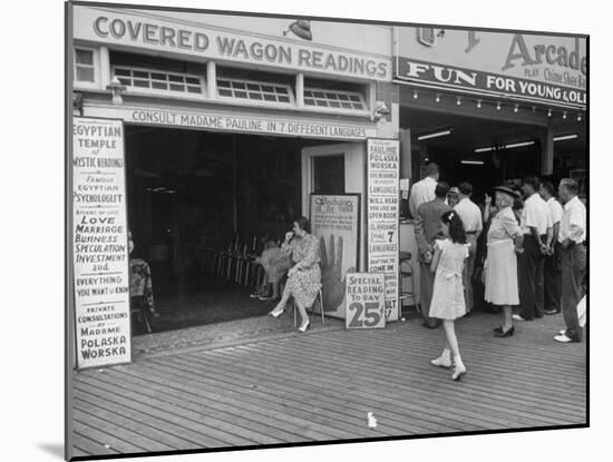 Fortune Teller Booth Next to a Penny Arcade on the Boardwalk in the Resort and Convention City-Alfred Eisenstaedt-Mounted Photographic Print