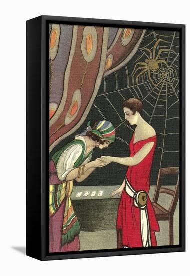 Fortune Teller Reading Flapper's Palm-null-Framed Stretched Canvas