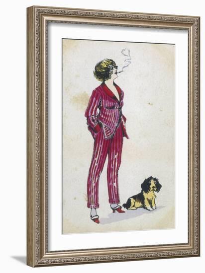 Forward Young Woman Wears a Cerise Pink and Red Pyjama Suit-Xavier Sager-Framed Art Print