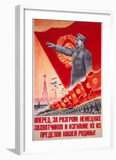 Forwards, Let Us Destroy the German Occupiers and Drive Them Beyond the..., USSR Poster, 1944-V^A^ Nikolaev-Framed Giclee Print