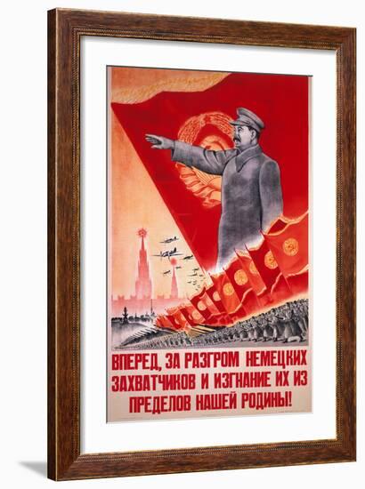 Forwards, Let Us Destroy the German Occupiers and Drive Them Beyond the..., USSR Poster, 1944-V^A^ Nikolaev-Framed Giclee Print