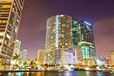 City of Miami Florida Night Skyline Palm Trees-Fotomak-Photographic Print