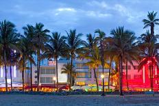 City of Miami Florida Night Skyline Palm Trees-Fotomak-Photographic Print