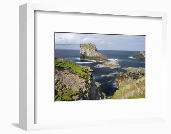 Foula Part of Shetland Islands. Cliffs in North at East Hoevdi with Natural Arch Gaada Stack-Martin Zwick-Framed Photographic Print