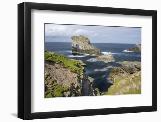 Foula Part of Shetland Islands. Cliffs in North at East Hoevdi with Natural Arch Gaada Stack-Martin Zwick-Framed Photographic Print
