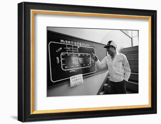 Founder of Honda, Soichura Honda Pointing to Car Race Model, Tokyo, Japan, 1967-Takeyoshi Tanuma-Framed Photographic Print