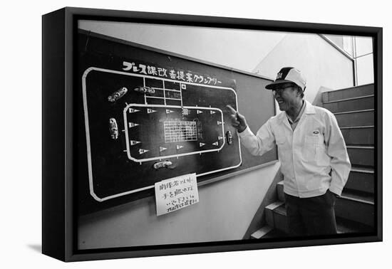 Founder of Honda, Soichura Honda Pointing to Car Race Model, Tokyo, Japan, 1967-Takeyoshi Tanuma-Framed Premier Image Canvas