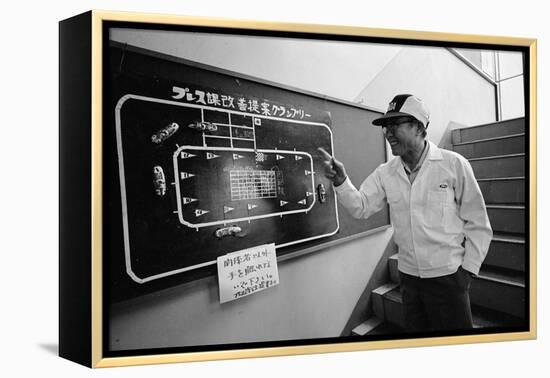 Founder of Honda, Soichura Honda Pointing to Car Race Model, Tokyo, Japan, 1967-Takeyoshi Tanuma-Framed Premier Image Canvas