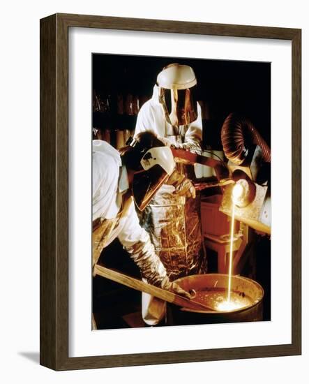 Foundry Workers Pouring Molten Metal Into An Ingot-Tek Image-Framed Photographic Print