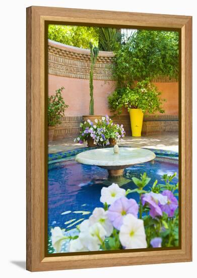 Fountain and Flowers in the Majorelle Gardens (Gardens of Yves Saint-Laurent)-Matthew Williams-Ellis-Framed Premier Image Canvas