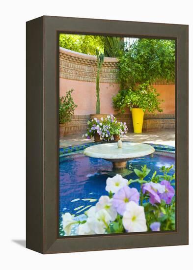 Fountain and Flowers in the Majorelle Gardens (Gardens of Yves Saint-Laurent)-Matthew Williams-Ellis-Framed Premier Image Canvas