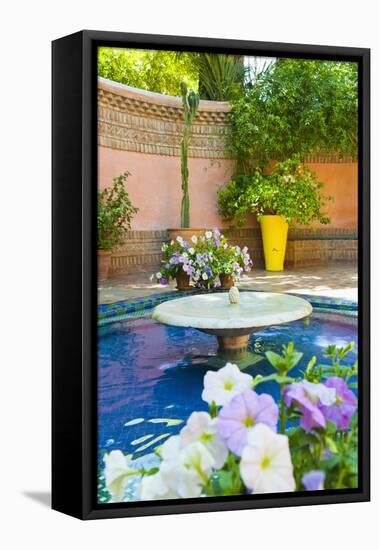 Fountain and Flowers in the Majorelle Gardens (Gardens of Yves Saint-Laurent)-Matthew Williams-Ellis-Framed Premier Image Canvas