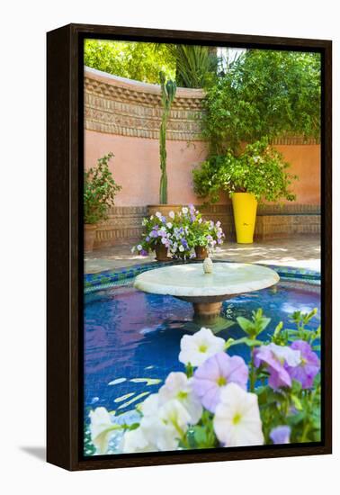 Fountain and Flowers in the Majorelle Gardens (Gardens of Yves Saint-Laurent)-Matthew Williams-Ellis-Framed Premier Image Canvas