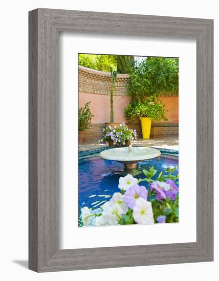 Fountain and Flowers in the Majorelle Gardens (Gardens of Yves Saint-Laurent)-Matthew Williams-Ellis-Framed Photographic Print