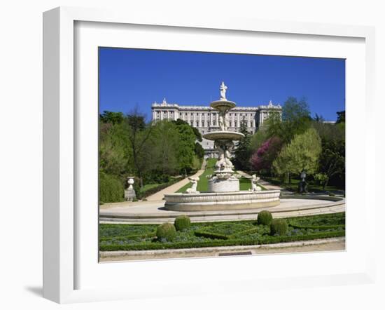 Fountain and Gardens in Front of the Royal Palace, in Madrid, Spain, Europe-Nigel Francis-Framed Photographic Print