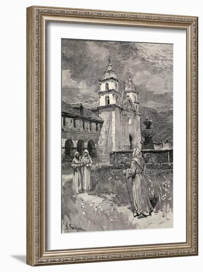 Fountain and Mission, Santa Barbara, California, from 'The Century Illustrated Monthly Magazine',…-Henry Sandham-Framed Giclee Print