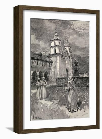 Fountain and Mission, Santa Barbara, California, from 'The Century Illustrated Monthly Magazine',…-Henry Sandham-Framed Giclee Print