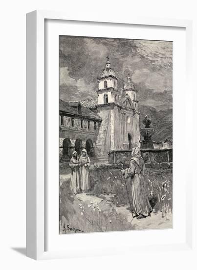 Fountain and Mission, Santa Barbara, California, from 'The Century Illustrated Monthly Magazine',…-Henry Sandham-Framed Giclee Print