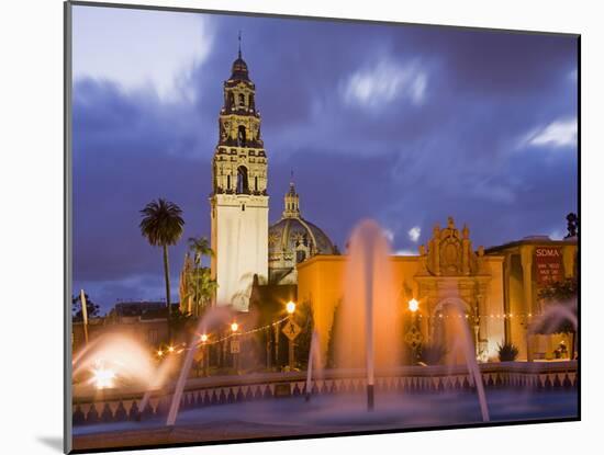 Fountain and Museum of Man in Balboa Park, San Diego, California-null-Mounted Photographic Print