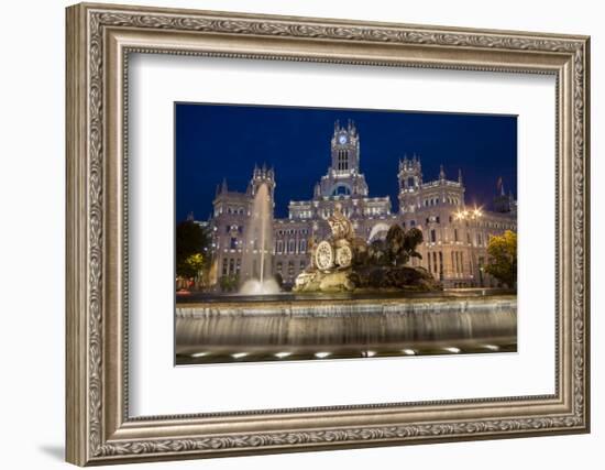 Fountain and Plaza De Cibeles Palace (Palacio De Comunicaciones) at Dusk, Plaza De Cibeles, Madrid-Charles Bowman-Framed Photographic Print