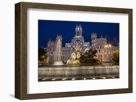 Fountain and Plaza De Cibeles Palace (Palacio De Comunicaciones) at Dusk, Plaza De Cibeles, Madrid-Charles Bowman-Framed Photographic Print