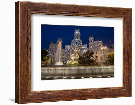 Fountain and Plaza De Cibeles Palace (Palacio De Comunicaciones) at Dusk, Plaza De Cibeles, Madrid-Charles Bowman-Framed Photographic Print