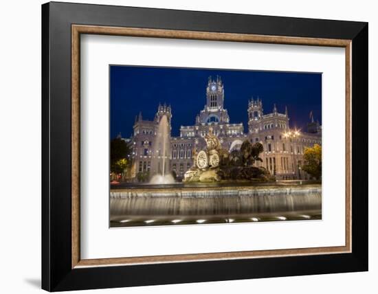 Fountain and Plaza De Cibeles Palace (Palacio De Comunicaciones) at Dusk, Plaza De Cibeles, Madrid-Charles Bowman-Framed Photographic Print