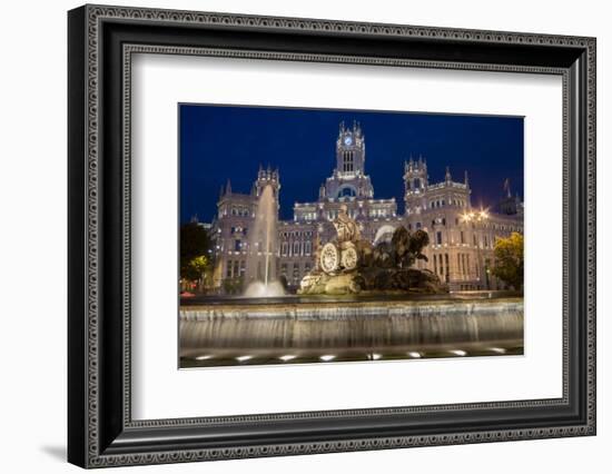 Fountain and Plaza De Cibeles Palace (Palacio De Comunicaciones) at Dusk, Plaza De Cibeles, Madrid-Charles Bowman-Framed Photographic Print