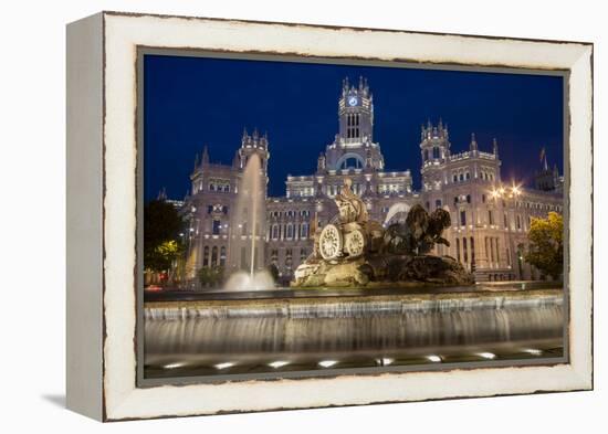 Fountain and Plaza De Cibeles Palace (Palacio De Comunicaciones) at Dusk, Plaza De Cibeles, Madrid-Charles Bowman-Framed Premier Image Canvas