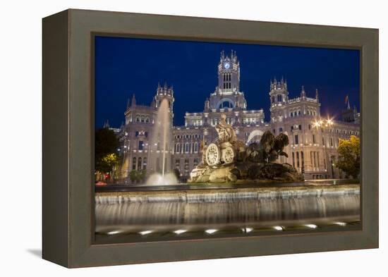 Fountain and Plaza De Cibeles Palace (Palacio De Comunicaciones) at Dusk, Plaza De Cibeles, Madrid-Charles Bowman-Framed Premier Image Canvas