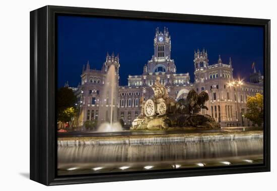 Fountain and Plaza De Cibeles Palace (Palacio De Comunicaciones) at Dusk, Plaza De Cibeles, Madrid-Charles Bowman-Framed Premier Image Canvas