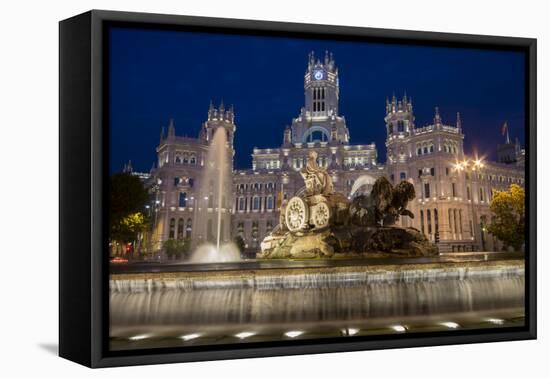 Fountain and Plaza De Cibeles Palace (Palacio De Comunicaciones) at Dusk, Plaza De Cibeles, Madrid-Charles Bowman-Framed Premier Image Canvas