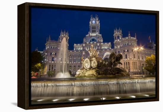 Fountain and Plaza De Cibeles Palace (Palacio De Comunicaciones) at Dusk, Plaza De Cibeles, Madrid-Charles Bowman-Framed Premier Image Canvas