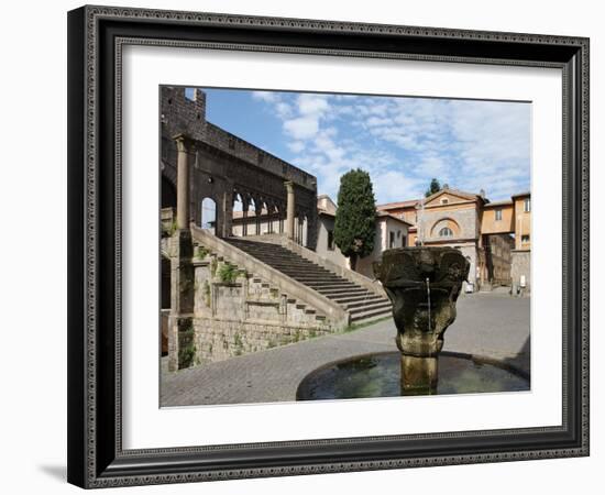 Fountain and Terrace of the Pope's Palace in Viterbo, Lazio, Italy, Europe-Vincenzo Lombardo-Framed Photographic Print