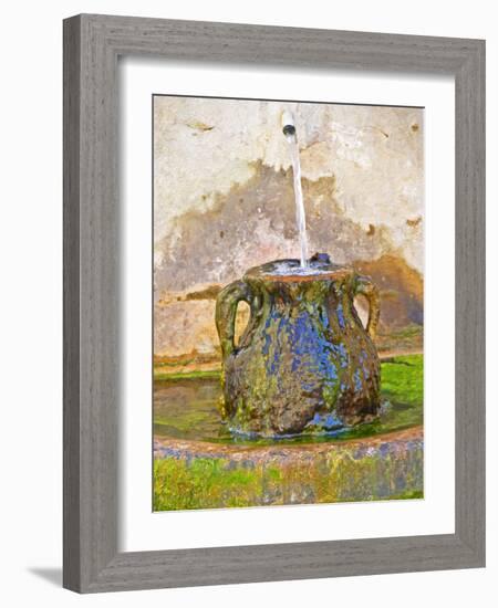 Fountain and Urn with Water and Moss at Chateau Saint Cosme, Gigondas, Vaucluse-Per Karlsson-Framed Photographic Print