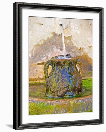 Fountain and Urn with Water and Moss at Chateau Saint Cosme, Gigondas, Vaucluse-Per Karlsson-Framed Photographic Print