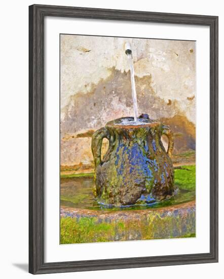 Fountain and Urn with Water and Moss at Chateau Saint Cosme, Gigondas, Vaucluse-Per Karlsson-Framed Photographic Print