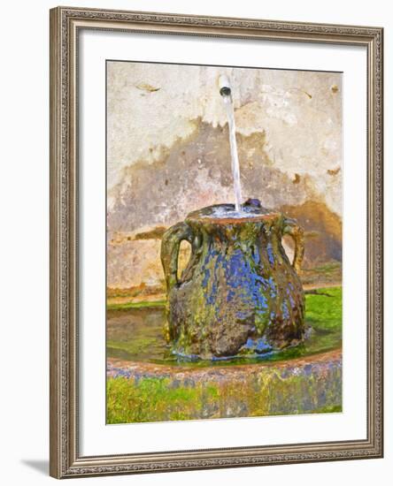 Fountain and Urn with Water and Moss at Chateau Saint Cosme, Gigondas, Vaucluse-Per Karlsson-Framed Photographic Print