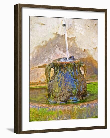 Fountain and Urn with Water and Moss at Chateau Saint Cosme, Gigondas, Vaucluse-Per Karlsson-Framed Photographic Print