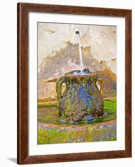 Fountain and Urn with Water and Moss at Chateau Saint Cosme, Gigondas, Vaucluse-Per Karlsson-Framed Photographic Print