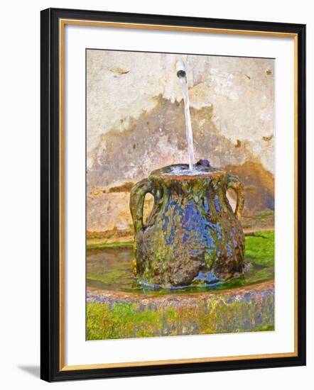 Fountain and Urn with Water and Moss at Chateau Saint Cosme, Gigondas, Vaucluse-Per Karlsson-Framed Photographic Print