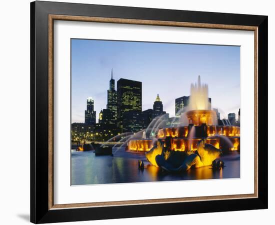 Fountain in a City Lit Up at Night, Buckingham Fountain, Chicago, Illinois, USA-null-Framed Photographic Print