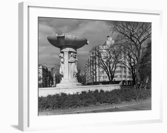Fountain in Dupont Circle, with Dupont Plaza Hotel Visible in Background-Walker Evans-Framed Photographic Print