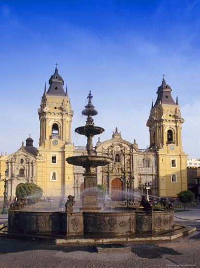 Fountain In Front Of The Cathedral In Lima Peru South America Photographic Print Charles Bowman Art Com