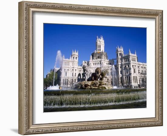 Fountain in Front of the Palacio De Comunicaciones, the Central Post Office, in Madrid, Spain-Nigel Francis-Framed Photographic Print