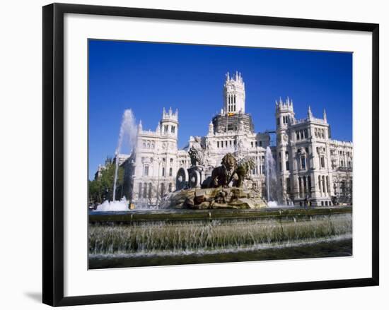 Fountain in Front of the Palacio De Comunicaciones, the Central Post Office, in Madrid, Spain-Nigel Francis-Framed Photographic Print