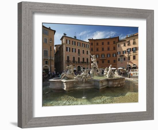 Fountain in Piazza Navona, Rome, Lazio, Italy, Europe-Angelo Cavalli-Framed Photographic Print