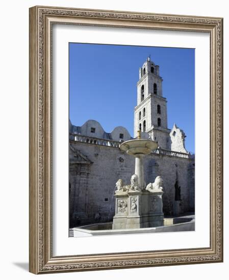 Fountain in Plaza San Francisco, with Convent and Church of San Francisco De Asis, Havana, Cuba-John Harden-Framed Photographic Print